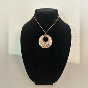 Colorful Circular Glass Pendant Necklace (fabric/rope like)